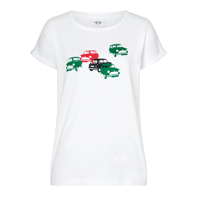 картинка Женская футболка MINI Car Print, White от магазина bmw-orugunal.ru